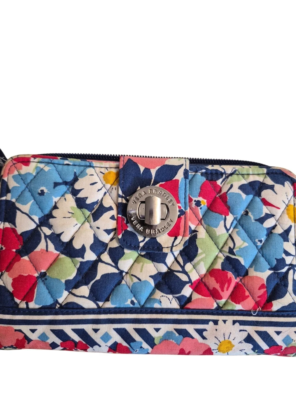 Vera Bradley Retired  Summer Cottage Navy Floral Quilted Wallet w/Turn-Lock